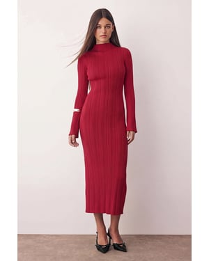TRENDYOLMİLLA Damen Rot Einfarbig Maxi Lang Casual Bodycon Kleider