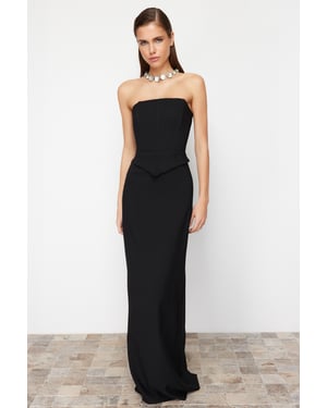 TRENDYOLMİLLA Damen Schwarz Einfarbig Maxi Ärmellos Abschluss / Ball Gerade Abend & Ball Kleid