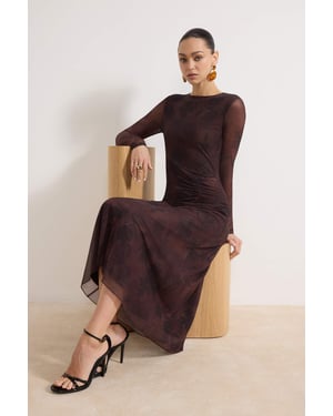 Trendyol Maxikleid mit floralem Muster, ausgestellte A-Linie, lang, casual - Braun