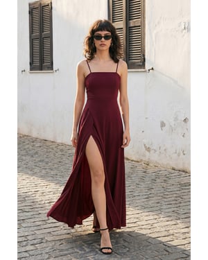 TRENDYOLMİLLA Damen Lila Einfarbig Maxi Ärmellos Abschluss / Ball A-Linie Abend & Ball Kleid