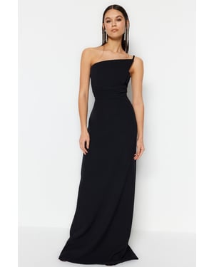Trendyol Maxi-ärmelloses Abend- und Ballkleid, A-Linie, Abschluss/Prom - Schwarz