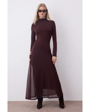 TRENDYOLMİLLA Damen Braun Einfarbig Maxi Lang Abend / Alltag A-Linie Kleider