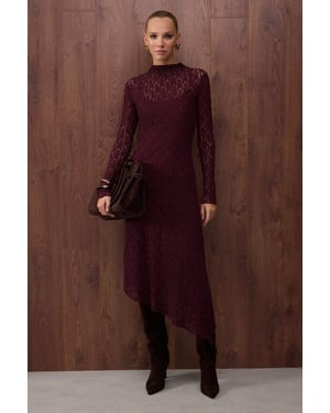 TRENDYOLMİLLA Damen Lila Einfarbig Maxi Lang Abend / Alltag Asymmetrisch Kleider