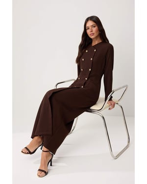 Trendyol Modest einfarbiges Maxikleid, lang, zweireihig, Business-Stil - Braun