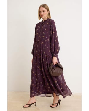 Trendyol Modest Damen Lila Geblümt Maxi Lang Abend / Alltag Gerade Modest Kleider