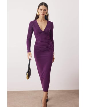 Trendyol Einfarbiges Maxi-Bodyconkleid, lang, elegant/Abend - Rot