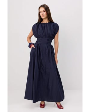 TRENDYOLMİLLA Damen Dunkelblau Einfarbig Maxi Kurz Skater Kleider