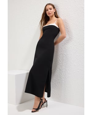 TRENDYOLMİLLA Damen Schwarz Colour-Block Maxi Ärmellos Abend / Alltag A-Linie Kleider