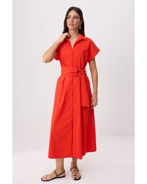 TRENDYOLMİLLA Damen Rot Einfarbig Midi Kurz A-Linie Kleider