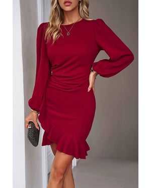 TRENDYOLMİLLA Damen Rot Einfarbig Kurz / Mini Lang Elegant/Abend Bodycon Kleider