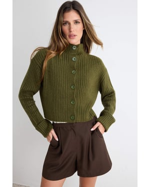 Trendyol Einfarbiger, langer lockerer Cardigan für Damen - Khaki