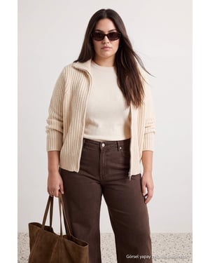 Trendyol Curve Damen Beige Einfarbig Lang Regular Fit Große Größen Cardigans