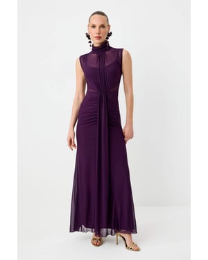 TRENDYOLMİLLA Damen Lila Einfarbig Maxi Ärmellos Abschluss / Ball Meerjungfrau Abend & Ball Kleid