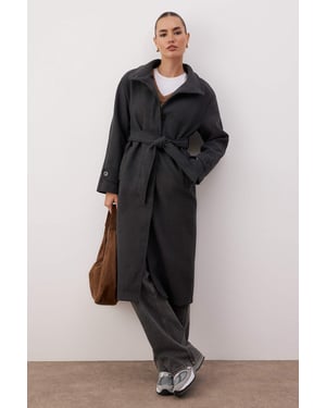 TRENDYOLMİLLA Damen Grau Einfarbig Lang Oversize Mäntel