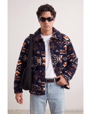 TRENDYOL MAN Herren Dunkelblau Grafik Lang Oversize Winter Jacken