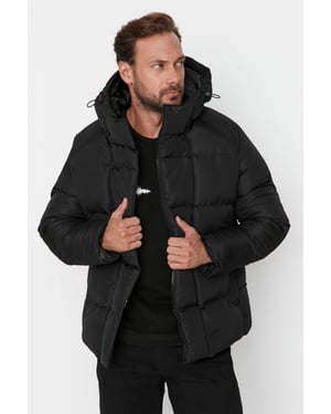 TRENDYOL MAN Herren Schwarz Einfarbig Lang Oversize Winter Jacken