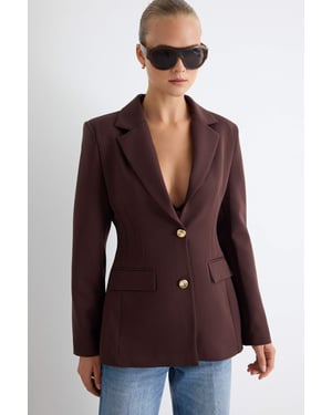 TRENDYOLMİLLA Damen Braun Einfarbig Lang Tailliert Blazer