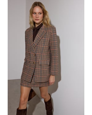 TRENDYOLMİLLA Damen Braun Kariert Lang Regular Fit Blazer