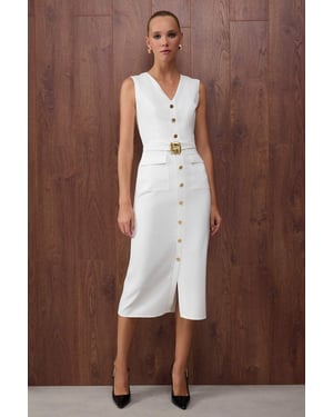 TRENDYOLMİLLA Damen Weiß Einfarbig Midi Ärmellos Abend / Alltag Bodycon Kleider