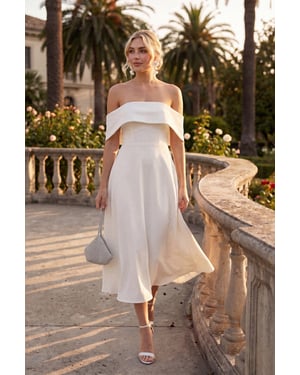 TRENDYOLMİLLA Damen Weiß Einfarbig Midi Ärmellos Elegant/Abend Skater Kleider