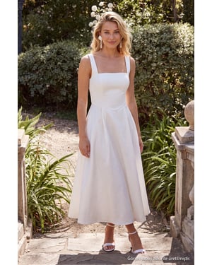 TRENDYOLMİLLA Damen Weiß Einfarbig Midi Ärmellos Elegant/Abend Skater Kleider