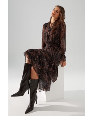TRENDYOLMİLLA Damen Mehrfarbig Paisley Midi Lang Abend / Alltag Skater Kleider