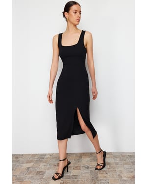 TRENDYOLMİLLA Damen Schwarz Einfarbig Midi Ärmellos Abend / Alltag Bodycon Kleider