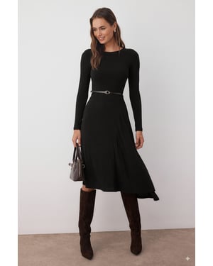 TRENDYOLMİLLA Damen Schwarz Einfarbig Midi Lang Abend / Alltag A-Linie Kleider