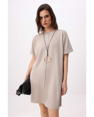 TRENDYOLMİLLA Damen Beige Einfarbig Kurz / Mini Kurz Casual Gerade Kleider
