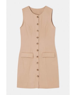 TRENDYOLMİLLA Damen Beige Einfarbig Kurz / Mini Ärmellos Casual Hemdblusenkleid Kleider