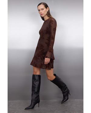 TRENDYOLMİLLA Damen Braun Geblümt Kurz / Mini Lang Abend / Alltag Skater Kleider