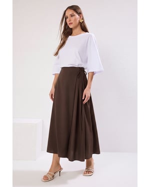 Trendyol Modest Damen Braun Einfarbig Maxi A-Linie A-Linie Modest Röcke