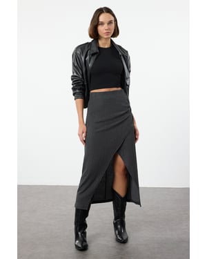 TRENDYOLMİLLA Damen Schwarz Einfarbig Midi Zweireihig / Wickel Bleistift Rock Röcke