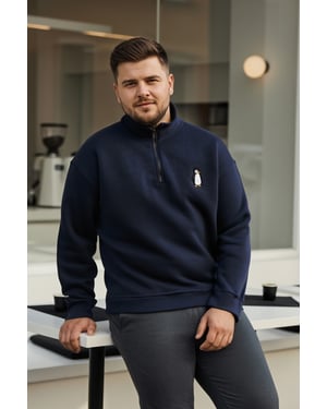 TRENDYOL MAN Herren Dunkelblau Einfarbig Lang Oversize Große Größen Sweatshirts