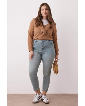 Trendyol Curve Damen Blau Einfarbig Skinny Hohe Taille Große Größen Jeans