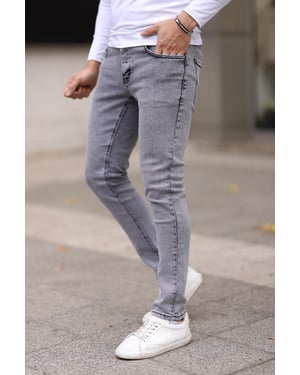 TRENDYOL MAN Herren Grau Einfarbig Skinny Normale Taille Jeans