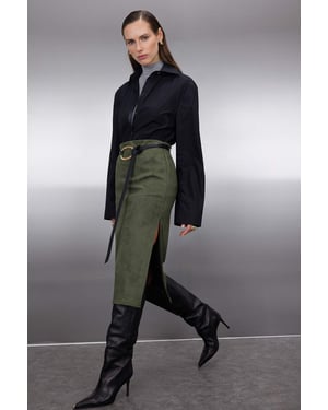 TRENDYOLMİLLA Damen Khaki Einfarbig Midi Bleistift Rock Röcke