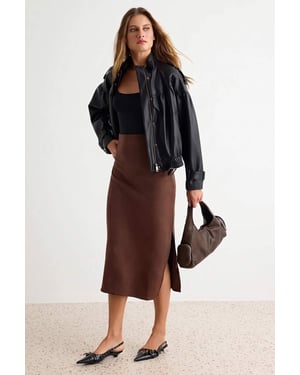 TRENDYOLMİLLA Damen Braun Einfarbig Midi Bleistift Rock Röcke