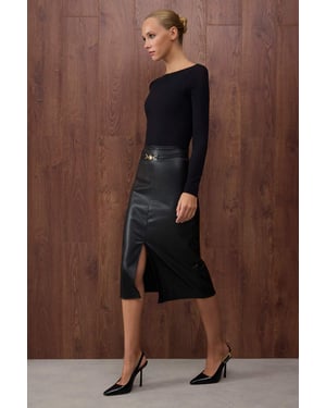TRENDYOLMİLLA Damen Schwarz Einfarbig Midi Bleistift Rock Röcke