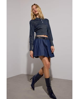 TRENDYOLMİLLA Damen Dunkelblau Einfarbig Kurz / Mini Volantsaum Skater Röcke