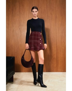 TRENDYOLMİLLA Damen Bordeaux Einfarbig Kurz / Mini Volantsaum A-Linie Röcke