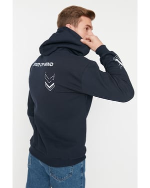 TRENDYOL MAN Herren Dunkelblau Slogan Lang Oversize Sweatshirts