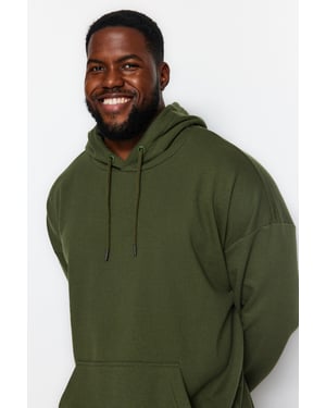 TRENDYOL MAN Herren Khaki Einfarbig Lang Oversize Große Größen Sweatshirts