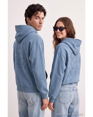 TRENDYOL MAN Herren Blau Slogan Lang Oversize Sweatshirts