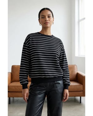 TRENDYOLMİLLA Damen Schwarz Gestreift Lang Oversize Sweatshirts