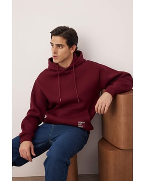 TRENDYOL MAN Herren Bordeaux Einfarbig Lang Oversize Sweatshirts