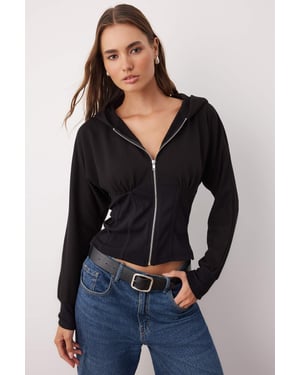 TRENDYOLMİLLA Damen Schwarz Einfarbig Lang Tailliert Sweatshirts
