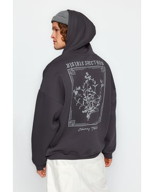 TRENDYOL MAN Herren Grau Geblümt Lang Oversize Sweatshirts