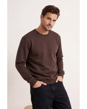 TRENDYOL MAN Herren Braun Einfarbig Lang Regular Fit Sweatshirts