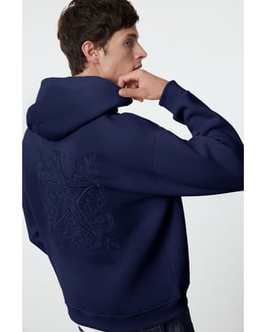 TRENDYOL MAN Herren Dunkelblau Slogan Lang Oversize Sweatshirts